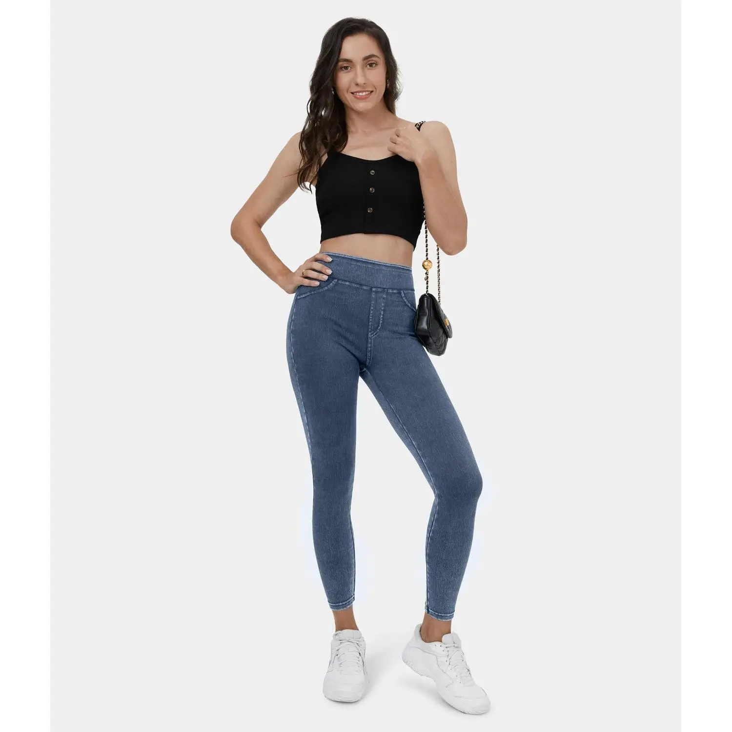Halara Flex High Waisted Back Side Pocket Stretchy Knit Denim Casual Leggings #BackToSchool