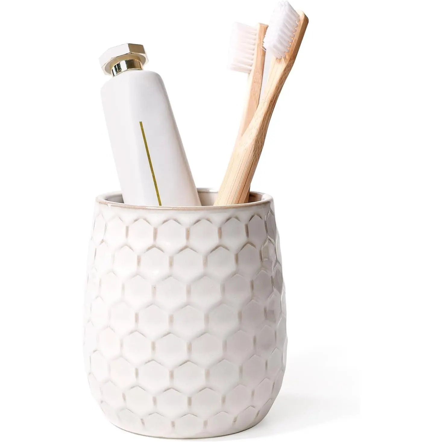 Toothbrush Holder, Tooth Brush Holder for Bathroom - Ceramic Toothbrush Cup White Toothbrush Holders Countertop, Makeup Brush Holder Pen Holder, 3.62" x 3.62" x 3.93