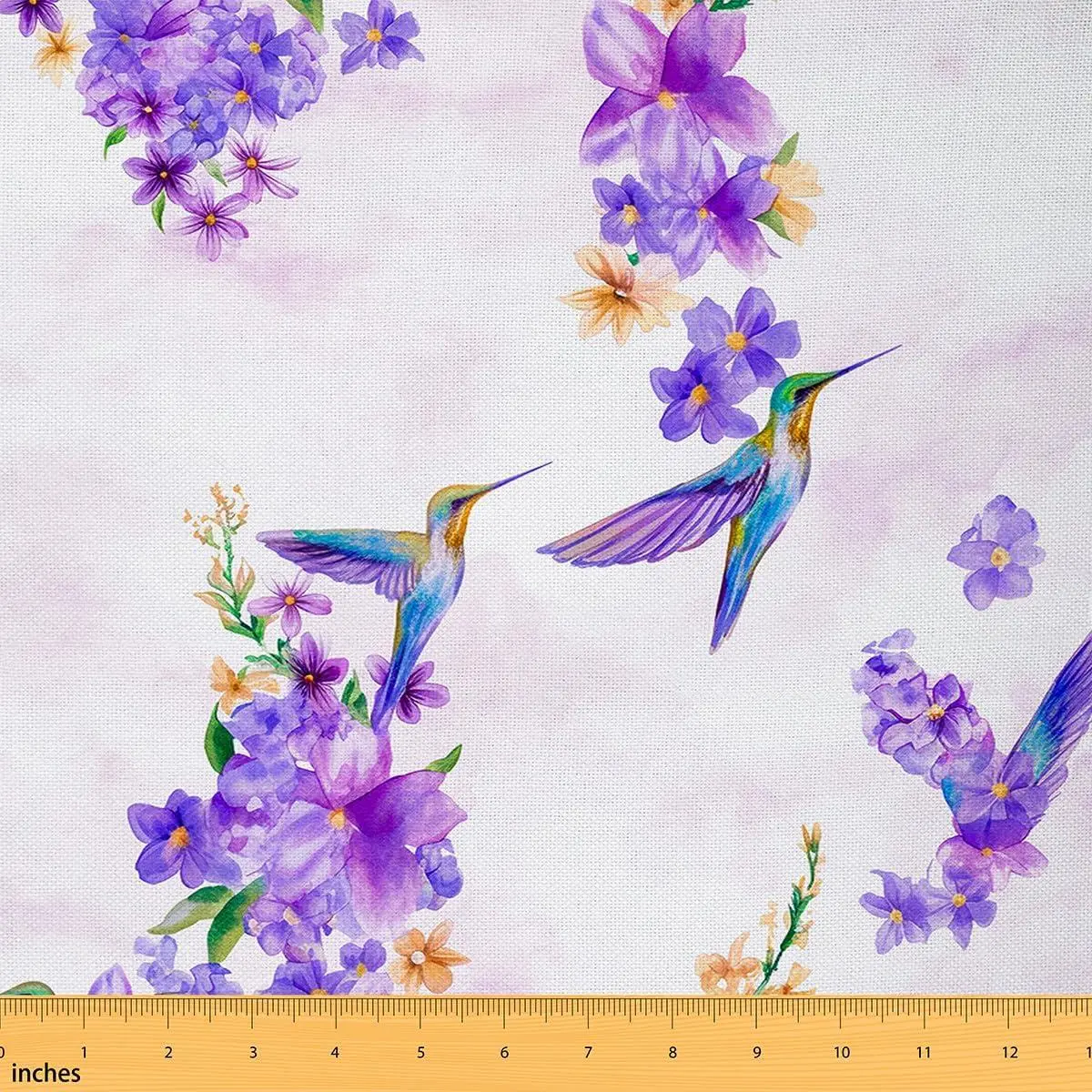 Hummingbird Upholstery Fabric Chairs,Tropical Birds Fabric,Spring Purple Hummingbird Flowers Decorative Fabric Upholstery and Home DIY Projects
