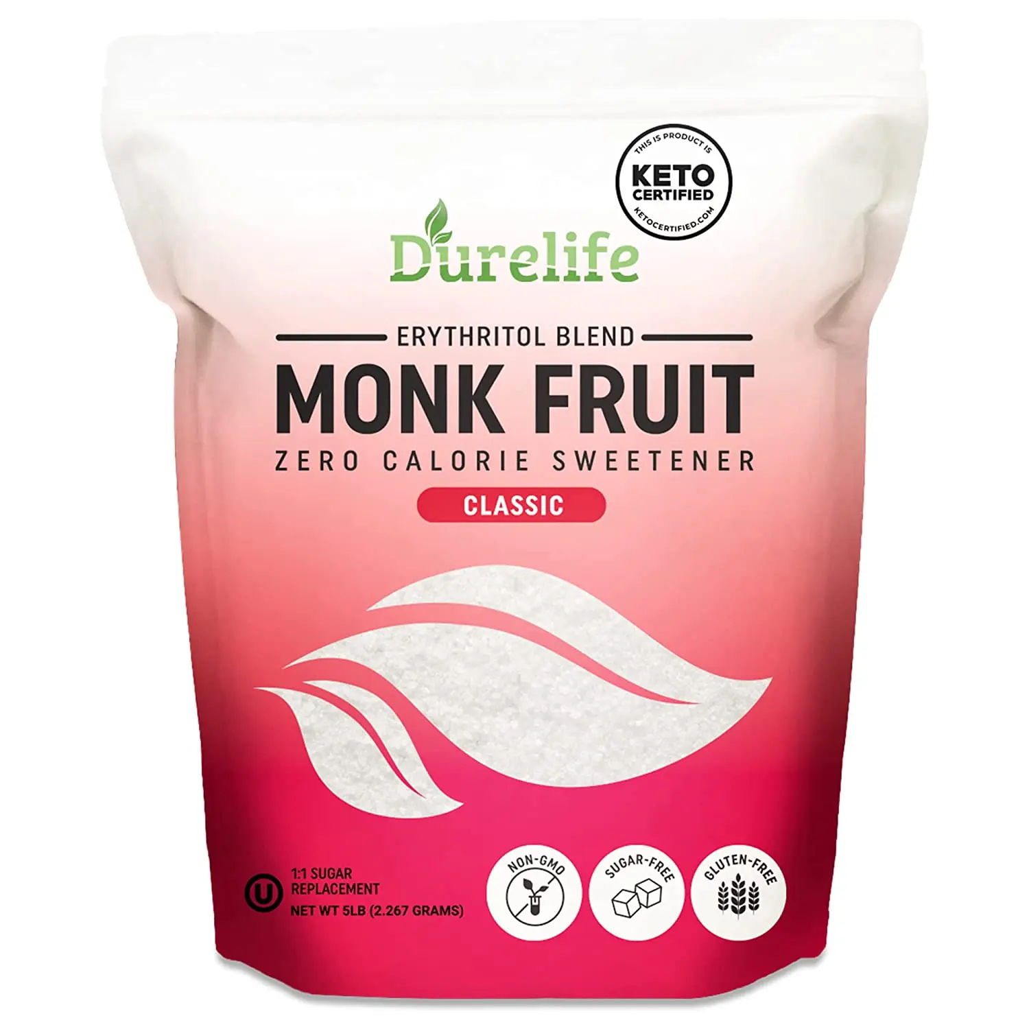Durelife Monk Fruit Sweetener, 1:1 Sugar Replacement, Keto Diet Friendly, Zero Calorie Sugar Substitute, Packaging May Vary Flavor Natural
