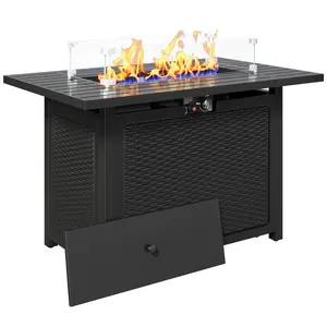 RoyalCraft Propane Fire Pit Table, 50000 BTU Gas Fire Pits Table with Removable Lid and Lava Rock, Fire Table with Cover, Ideal for Dining or Party on Patio, Garden, Yard, Black