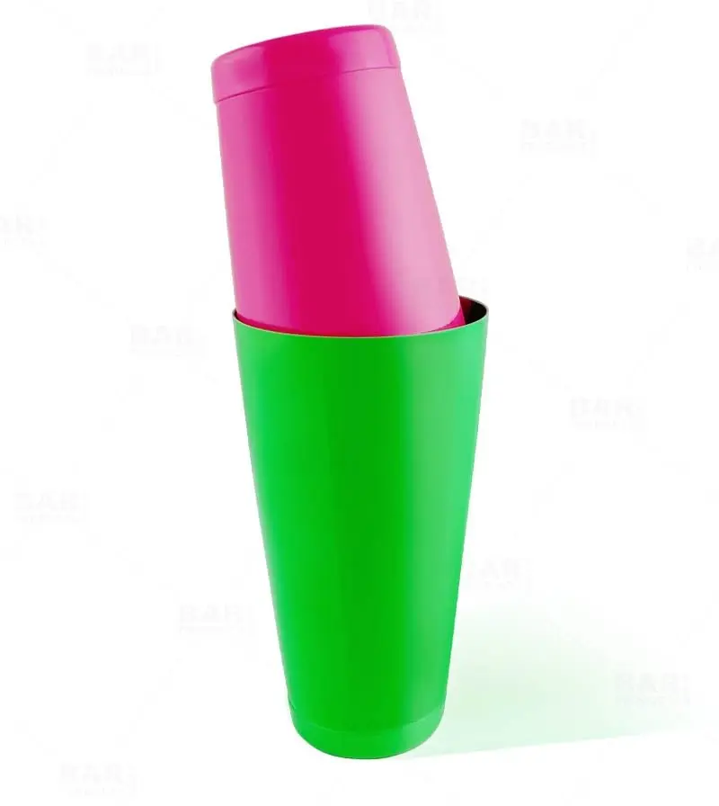 BarConic® Traditional Stainless Steel Bar Utensil Set for Cocktail Lovers - 28oz Modern Multifunctional Tin, 18oz Weighted Tin, Neon Green, Neon Pink Pink Cup Shaker, Modern Cocktail Shakers, Two Piece Set, Cocktail Shaker Tin