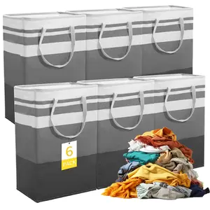 6 Pieces 75 L Laundry Hamper Freestanding Large Laundry Basket Organizer Waterof Collapsible Tall Clothes Hamper Storage Basket with Easy Carry Handles for Dorm Room Bedroom Towels, Gradient