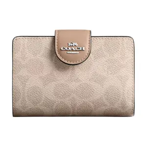 COACH Signature Canvas 13 Logo Snap Closure Leather Wallet for Women in Sand