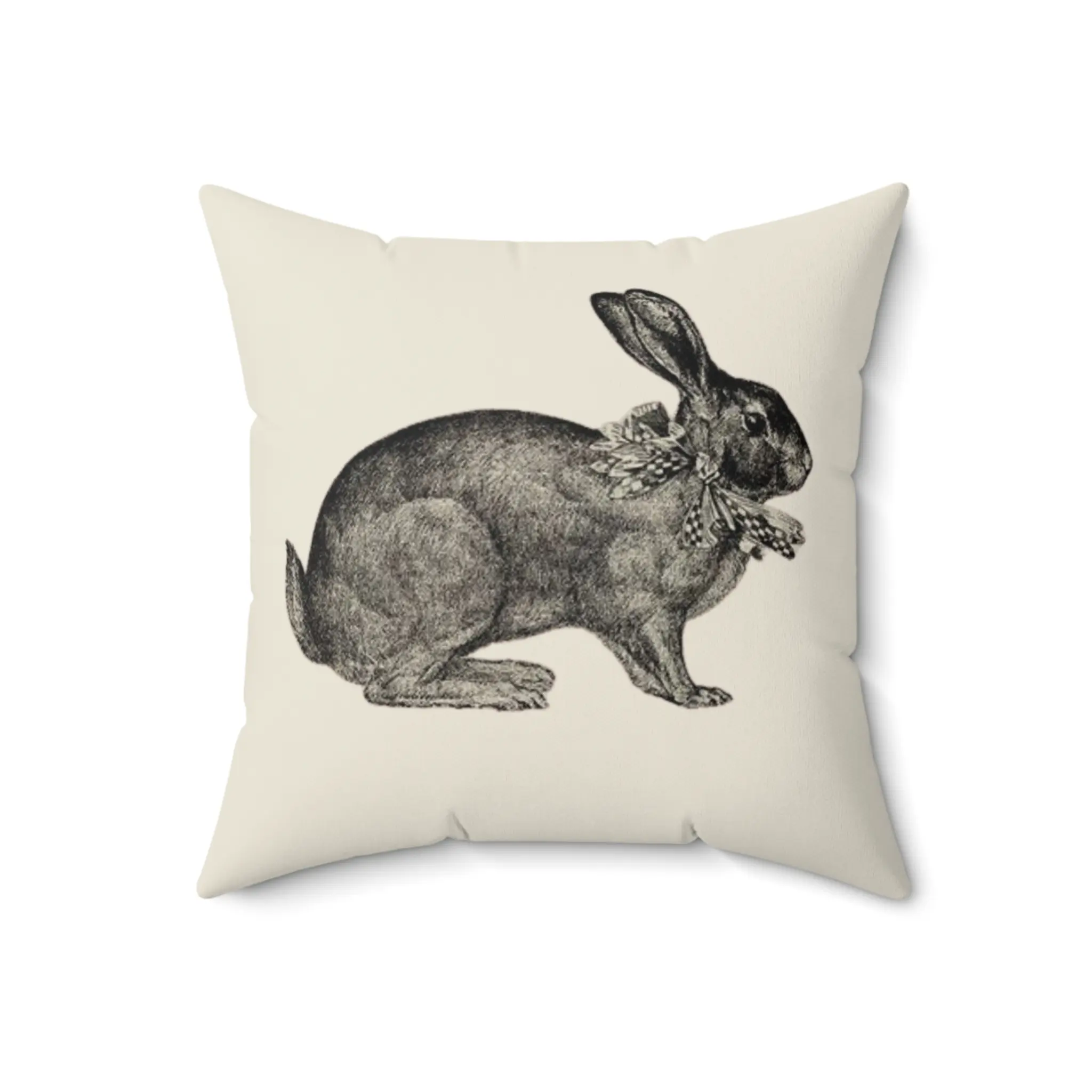 Vintage Rabbit Throw Pillow, Easter Decor, Eco-friendly, Sustainable Home Goods, Rabbit Bow Pillow