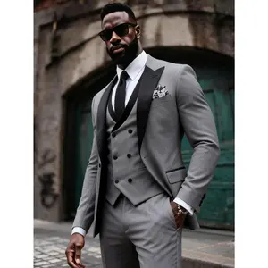 Men's Wedding Suit 3-Piece Set with Peak Lapel | Slim Fit Tuxedo Style Blazer, Vest & Pant for Formal Events