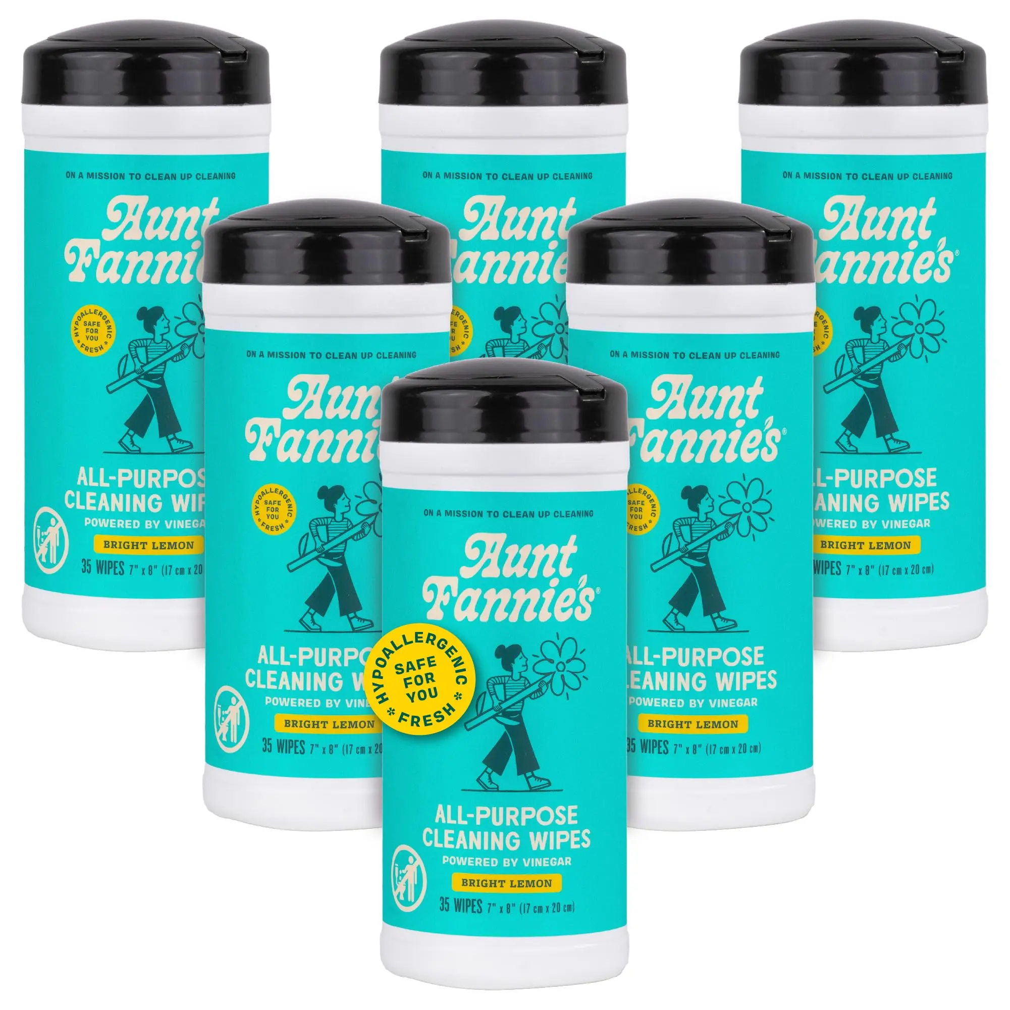 Aunt Fannie's Natural Cleaning Vinegar Wipes, Multipurpose Surface Cleaner, Bright Lemon Scent, 35 Count (Pack of 6)
