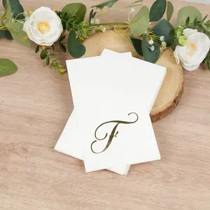 100-Pack Paper Dinner Napkins White with Gold Foil Monogram "F" – 8"x4" Folded, Disposable Party Napkins