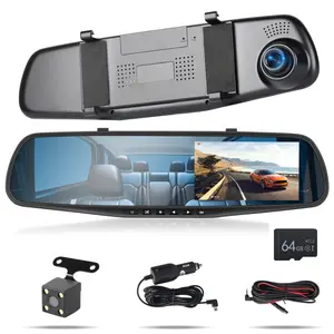 4.5" Car Backup Camera Mirror Dash Cam Recorder Rear View Reverse Parking System,64G TF Card