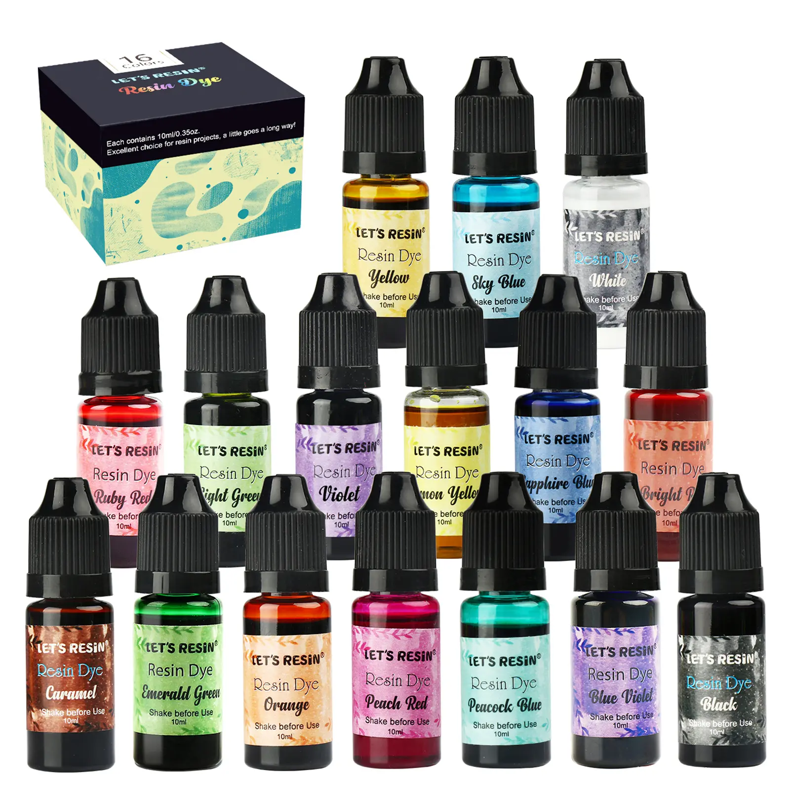 Epoxy Resin Paint Pigment 16 Color Concentrated Liquid Epoxy Resin Dye, Colorant for Resin Coloring, Resin Jewelry, Resin Art Crafts DIY Making (Each 0.35oz) LET'S RESIN