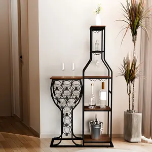 11 Bottle Wine Baking Rack 5 Tier Freestanding with Hanging Glass Racks & Storage for Home Bar Kitchen Dining Room Valentine's Day Gift