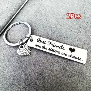 2Pcs Unique BFF Keychain - Engraved Friendship Token, Best Friend Birthday Gift for Women, Christmas Present, Symbol of Unbreakable Bond, Heartfelt Token of Appreciation
