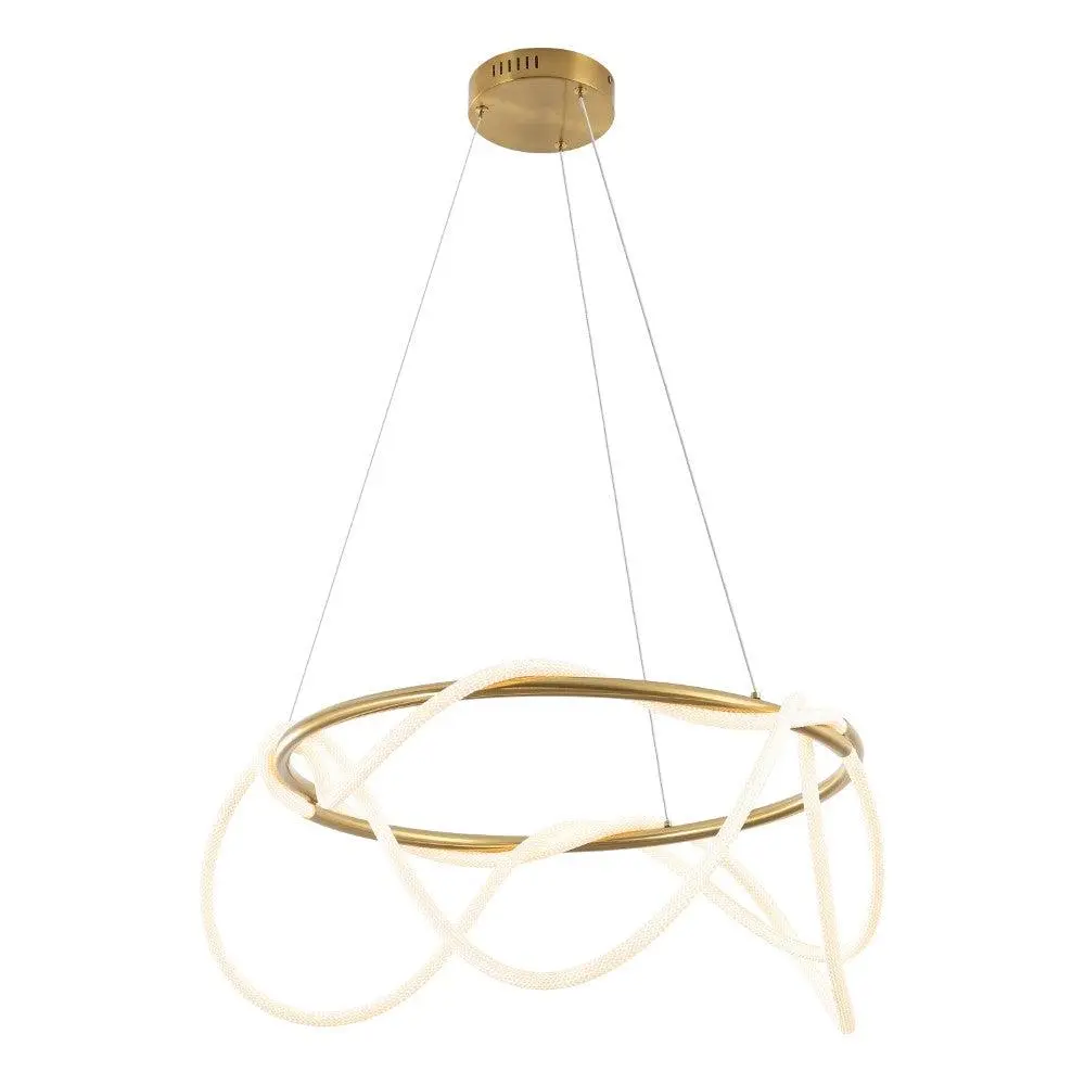 Lisette 25" Contemporary Minimalist Silicone Rope Chandelier - 360 Adjustable Dimmable Integrated LED Ceiling Light with Metal Ring, Brass Gold Finish, Flexible Clips for Indoor Home Decoration, Led Ceiling Lights, Dimmable Led Fandelier
