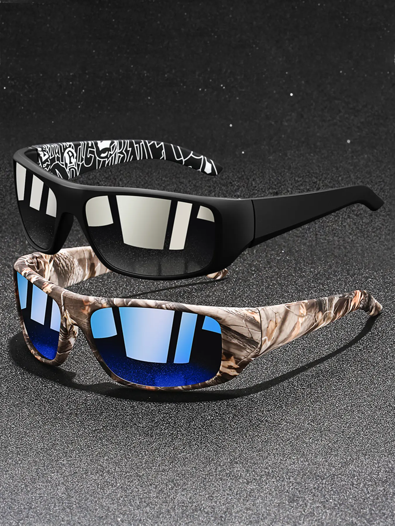 2 pairs of the latest modelcamouflage graffiti sports glasses,full frame style glasses,multiple color options,suitable for outdoor and daily wear,ideal gift for both men and women,Summer Sports Glasses
