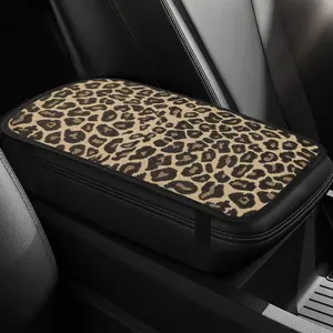 Leopard Cheetah Print African Animal Hunting Auto Center Console Armrest Pad Cover Soft Comfort Cushion Mat Car Auto Accessories Fit for Most Cars Gold