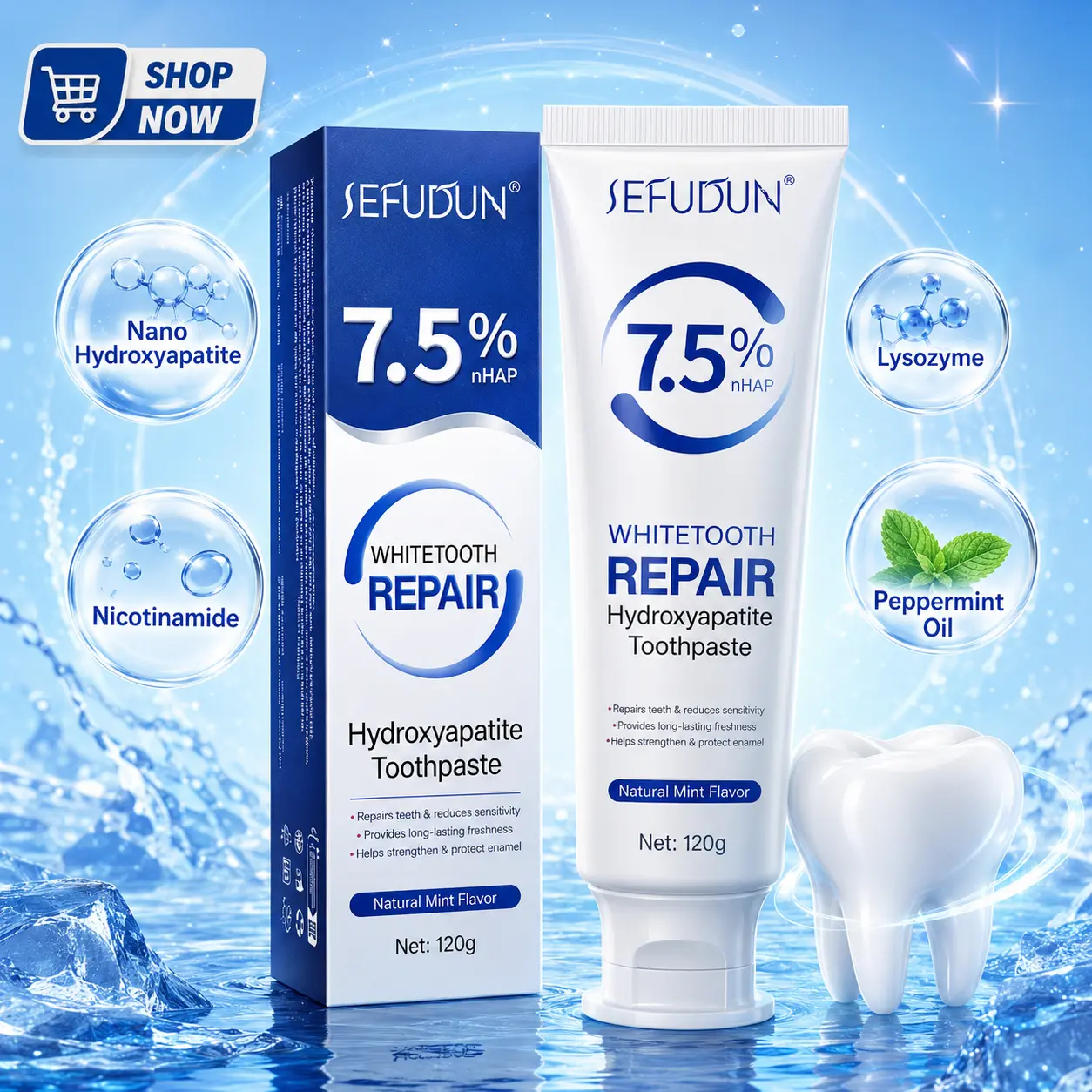 Hydroxyapatite Toothpaste 7.5% nHA Nano Enamel Repair for Sensitive Teeth Fluoride Free Natural Mint Daily Oral Self Care Remineralizing Toothpaste 120g