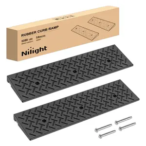 Nilight 1.6In Heavy-Duty Rubber Curb Ramps (Pair) - 6600lbs/Pair Load Capacity, Textured Anti-Slip Surface, Pre-Drilled Hollow Grid Structure for Garages, Driveways, Doorway Transitions