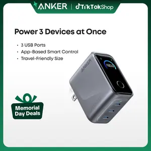 Anker Nano Adapter, 5-in-1 Ultra-Compact Global Charger with 2 USB-C, 2 USB-A, and 1 AC, Perfect for International Travel (1-Pack)