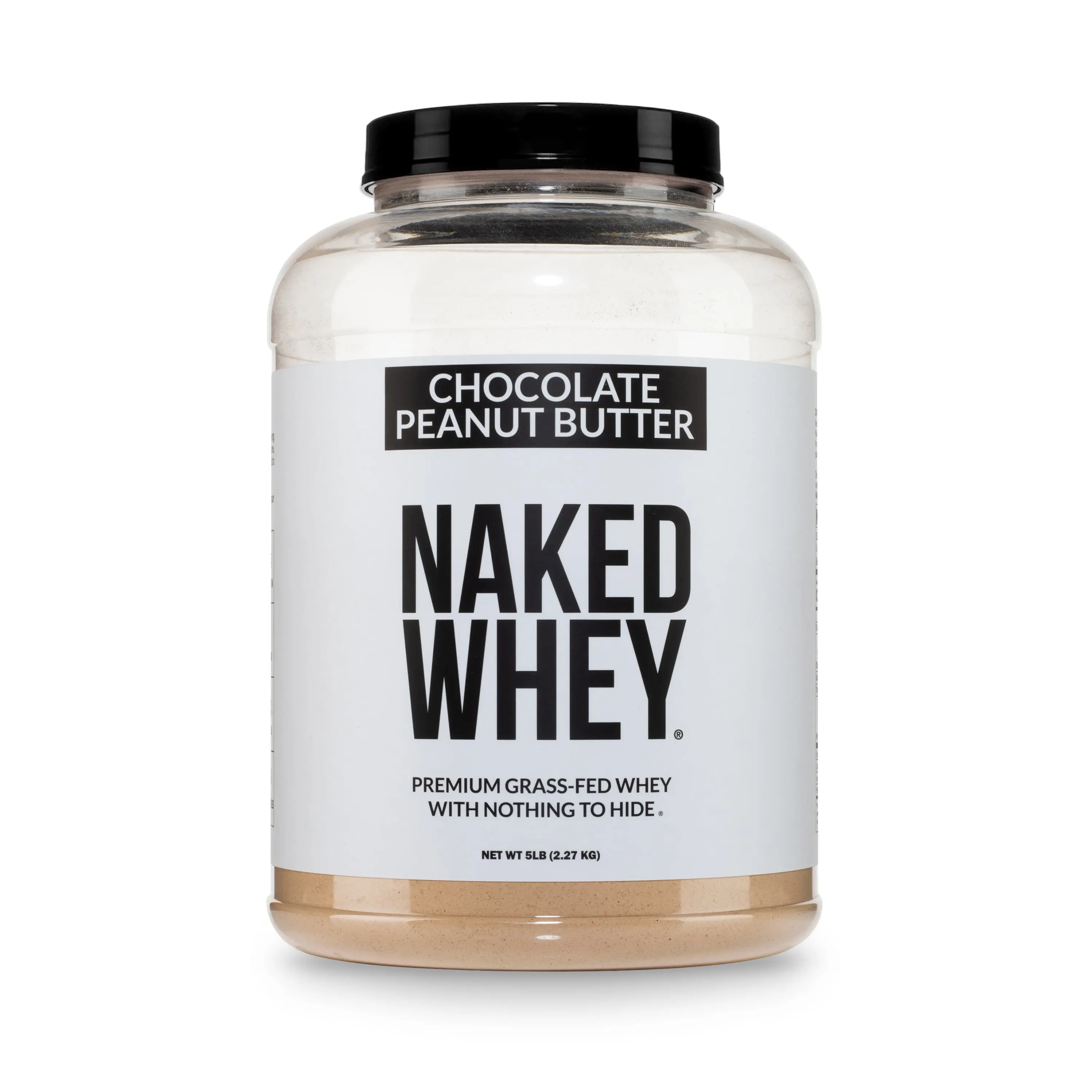 Naked Whey Chocolate Peanut Butter Protein Powder - 5LB Grass-Fed, Non-GMO, No Additives, 25g Protein, 5.9g BCAAs - Only 6 Ingredients