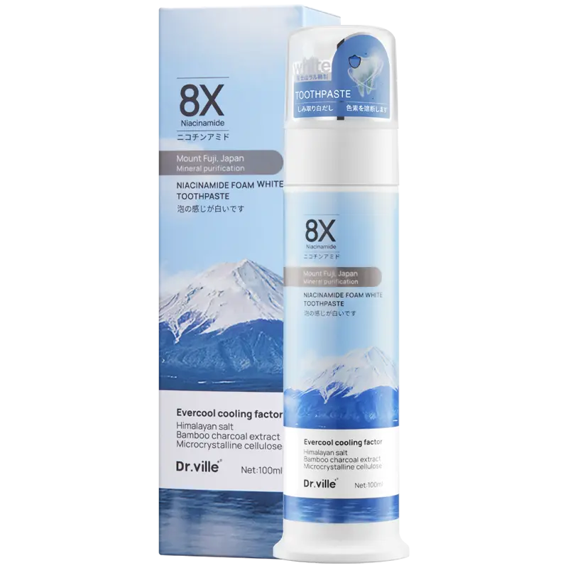 【Professional Grade】Dr.ville Niacinamide Foaming Whitening Toothpaste 8X - Fresh Breath Stain Removal Gentle Teeth Cleaning 100ml-B