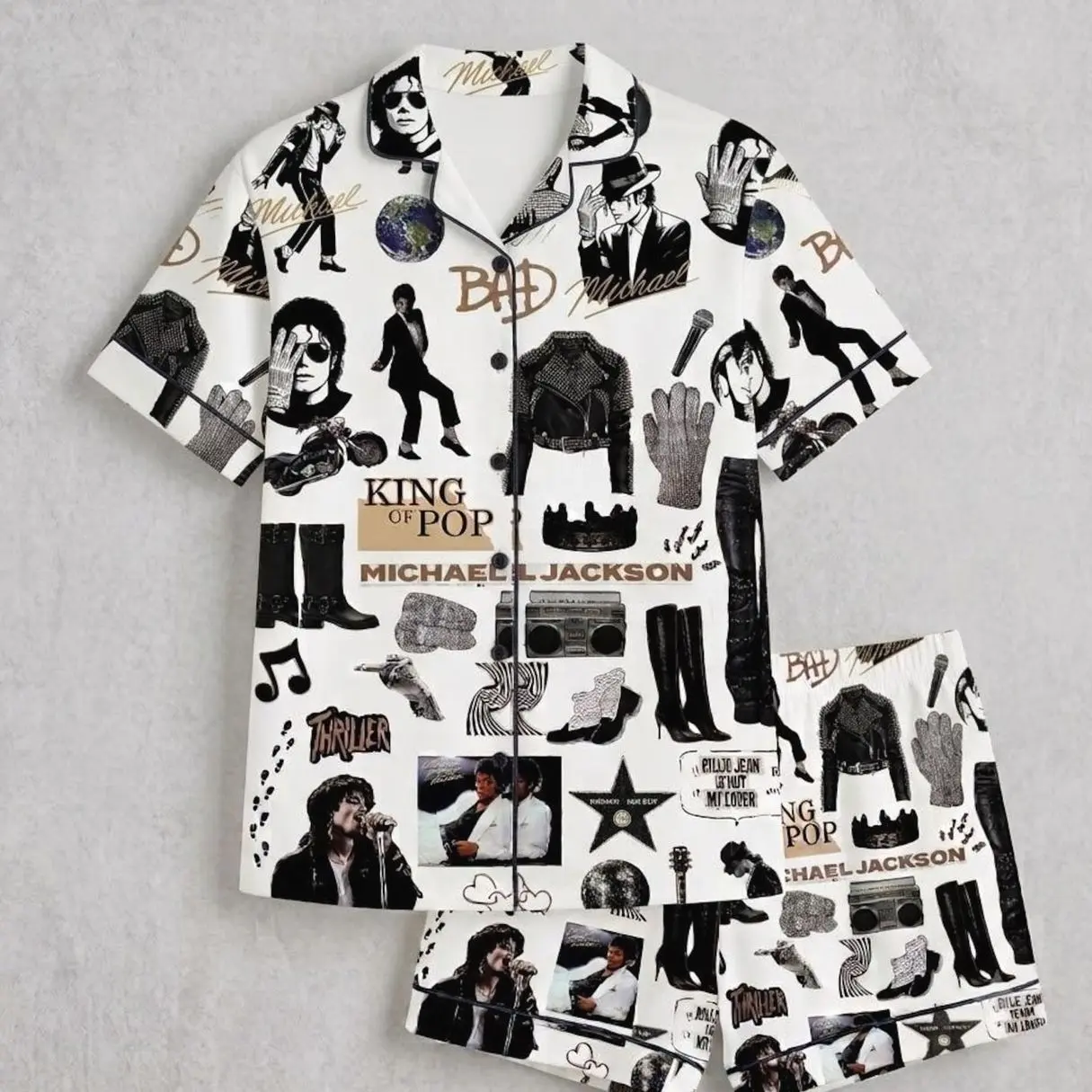 Michael Jackson Pajama Set Thriller Happy Halloween Short Sleeve Loungewear Comfy Casual Nightwear King Of Pop