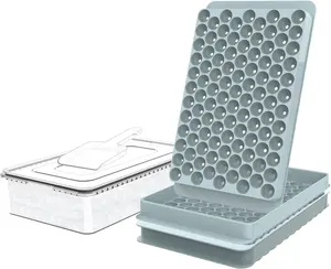 Mini Ice Cube Trays Utensils - 0.55in Round Plastic Tiny Pebble Ice Molds, Fast Chill, Easy Twist Release, Stackable with Lid & Storage Bin (2 Pack, Blue)