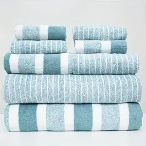 Striped Pattern Bath Towel Set, Including 2 Bath Towel & 2 Hand Towel & 4 Washcloth, Water Absorbent Towel Set for Home, Hotel, Spa & Bathroom, Premium Bath Towels Set
