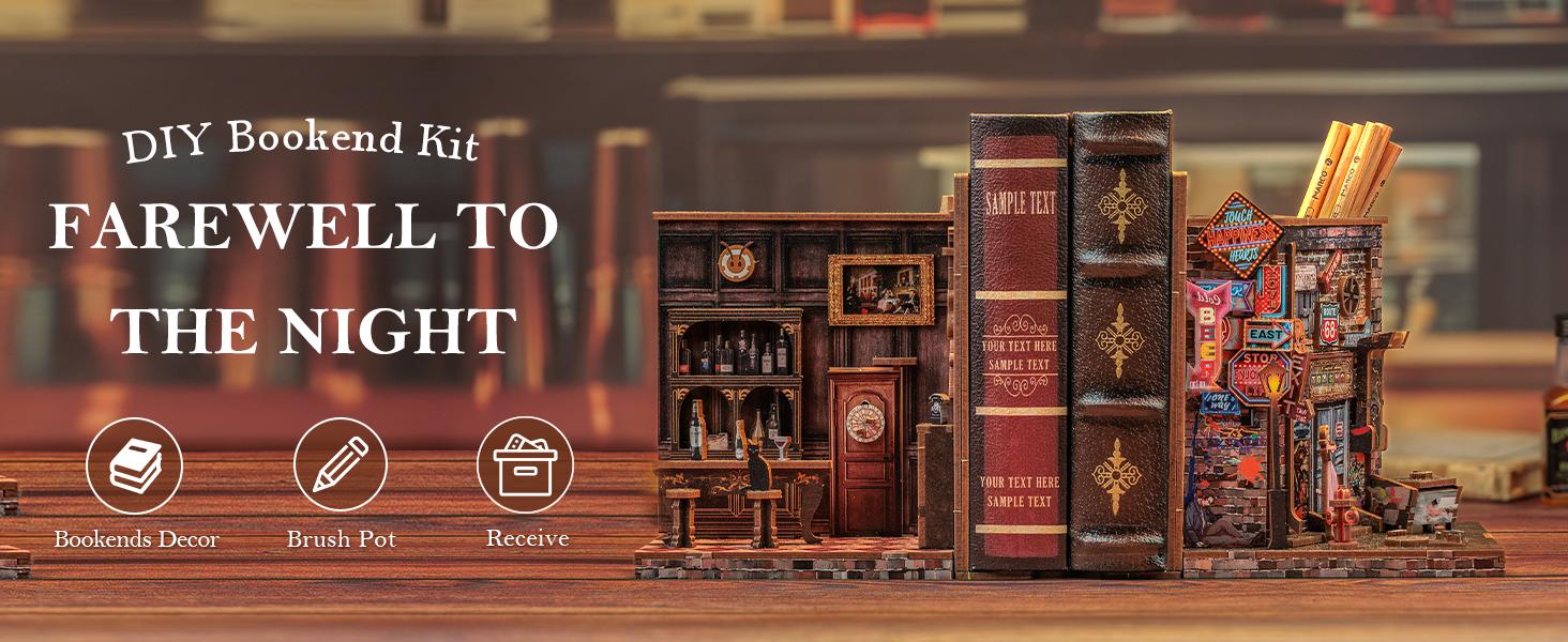 Farewell to the Night Bookend DIY Kit | Detective Theme (Inspired by The Long Goodbye) - Fix Messy Books, Store Pens, Easy to Assemble for Beginners/Teens, Vintage Mystery Decor, Perfect Gift for Detective & Book Lovers
