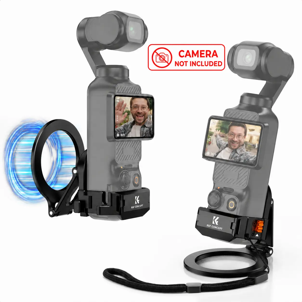 K&F Concept Compact Metal Magnetic Mount for DJI Osmo Pocket 3 - 65g Custom Aluminum Alloy Magnet Expansion Adapter with 1/4'' Screw Holes, Cold Shoe, 360° Adjustable Suction Stand, Tripod Mount for Selfie & Camera Use (Camera Accessories)