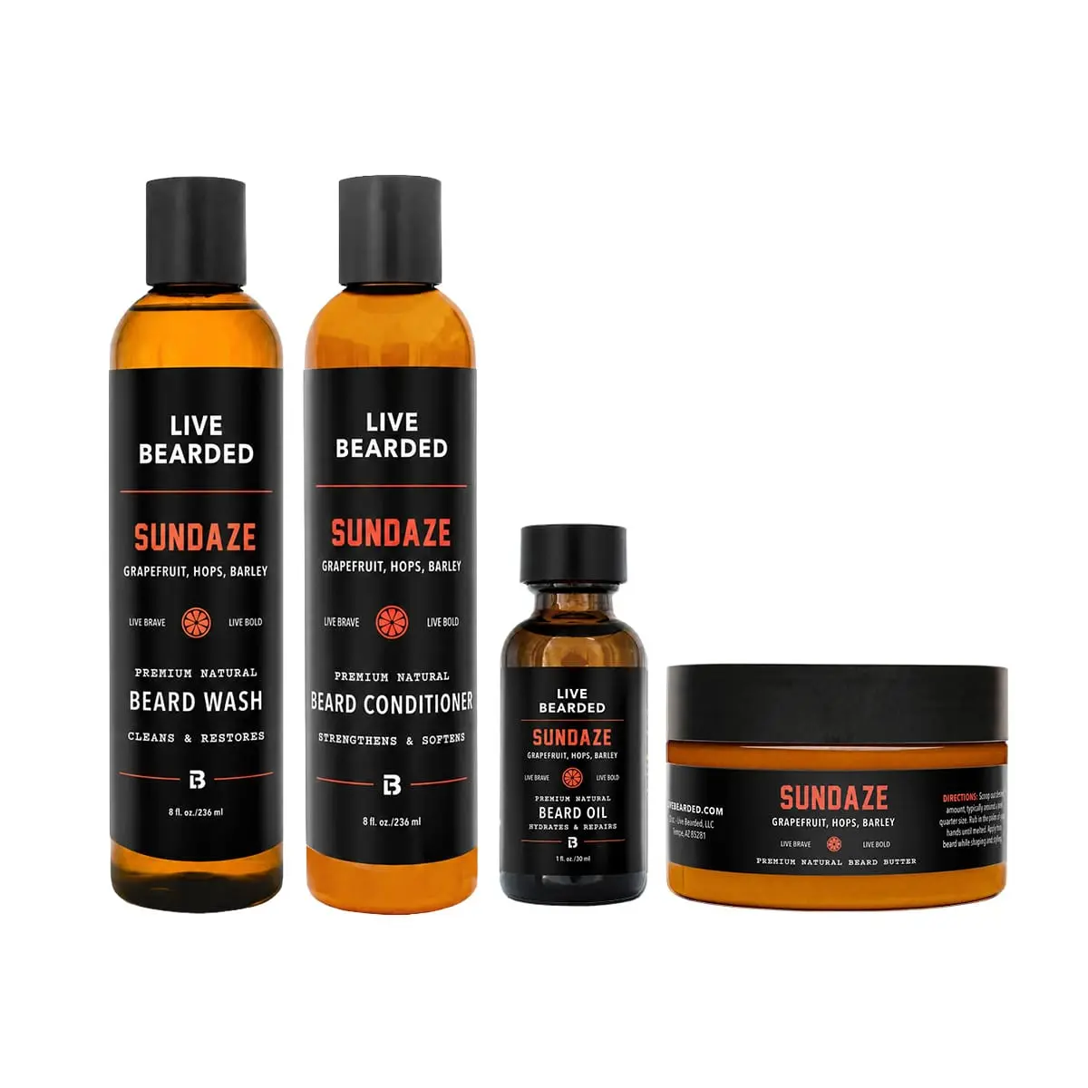 Live Bearded Complete Beard Care Bundle - All-in-One 4-Piece Daily Routine Kit with Wash, Conditioner, Oil, and Butter for Men