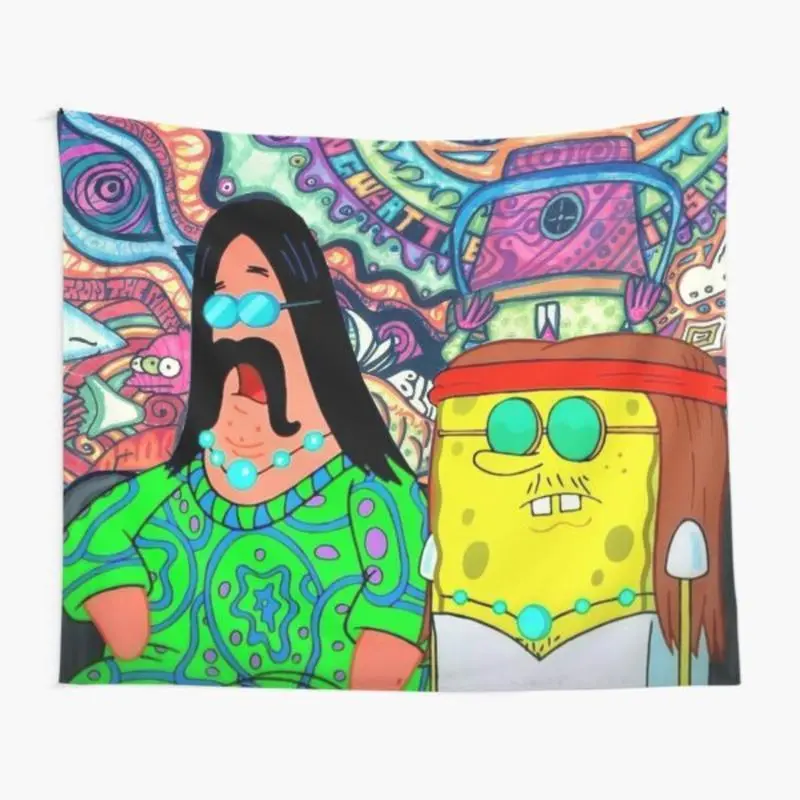 Cotton Lightweight Hippie Spongebob Tapestry 60"x40" - Hanging Room Decor, Cool Stuff for Your Bedroom, Funny Meme Gift for Teens