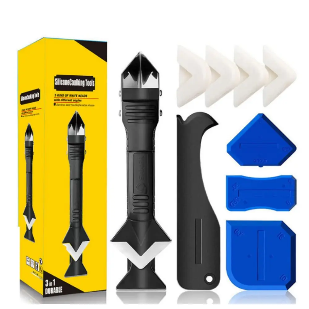Silicone Caulking Tools-3 in 1 Sealant Finishing Tool Grout Remove Scraper Caulk Remover Glass Glue Angle Scraper for Bathroom,Kitchen,Floor,Window,Sink Joint,Frames Seal (Black Blue)