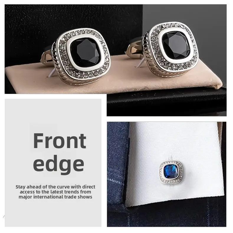 New fashion high-end high-end silver square black blue cufflinks men's French cufflinks
