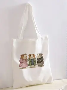 Guinea Pig Pattern Casual Storage Bag, Night Scene Design, Fashionable & Trendy, Perfect for Daily Shopping, Office Use, Various Occasions, Fashionable Patterned Bag, Casual Commuter Bag, Office Work Bag, Tote Bag