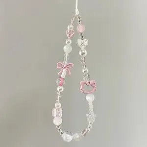 Cute Cat Bow Phone Chain Short Strap for Women, iPhone Camera Lanyard Anti-Loss Keychain, Adorable Mobile Phone Accessory, Phone Charms