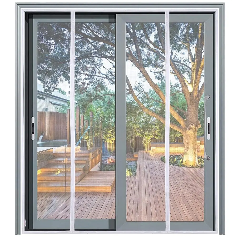 Magnetic Fiberglass Protective Mesh Cover Screen Door, 72x80 in Velcro Easy-Install Bug Protection, Keep-Open Hook for Patio & Sliding Doors, 72 in Fit Size, 100% Satisfaction Guarantee