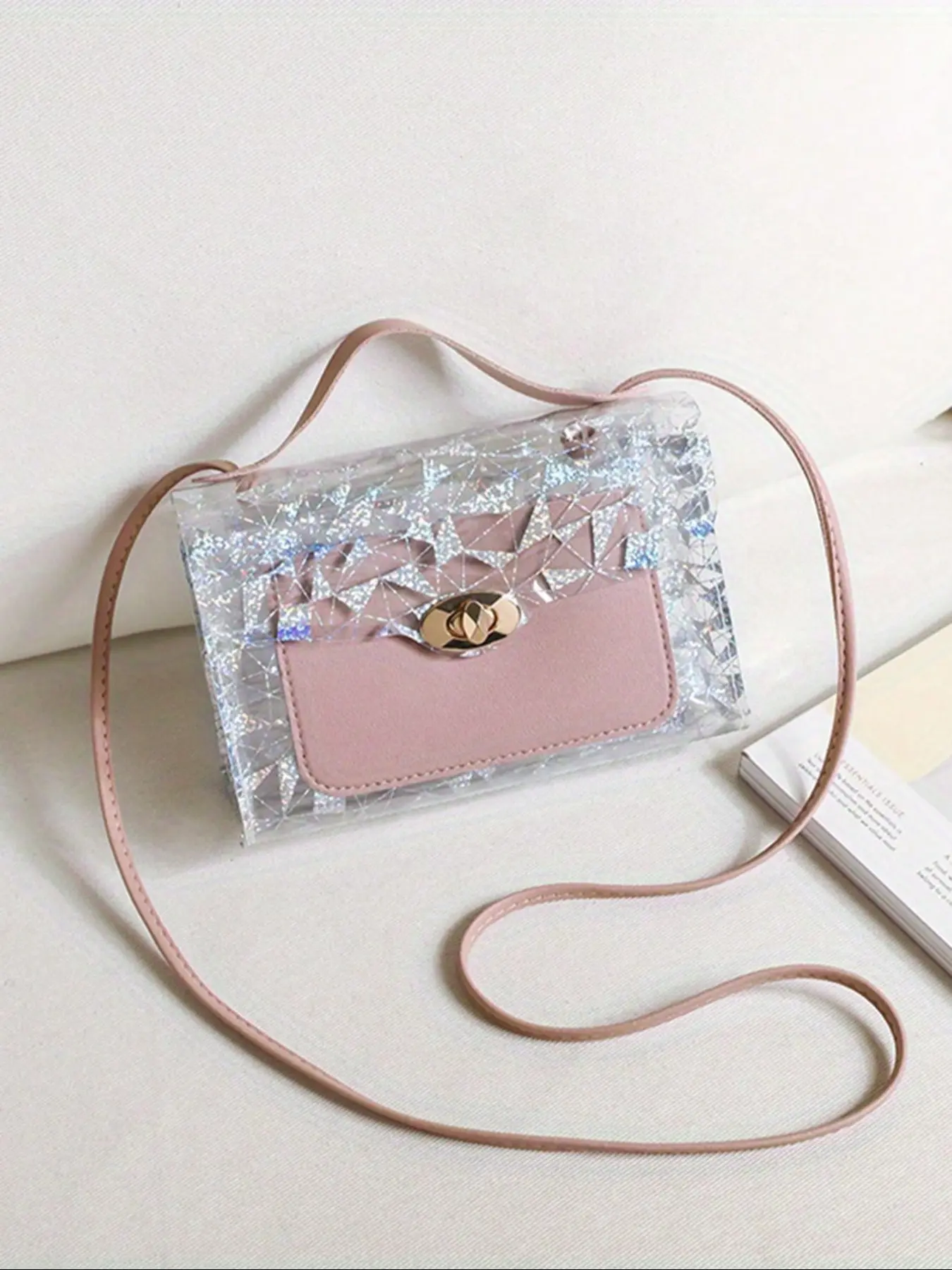 Waterproof Colorblock Sequins Transparent Square Bag, Flip-Top Handbag, Women's Fashion Coin Purse, Fashionable Casual Bag, Crossbody Bag, Waterproof Material, Perfect for Dating, Commuting, Travel