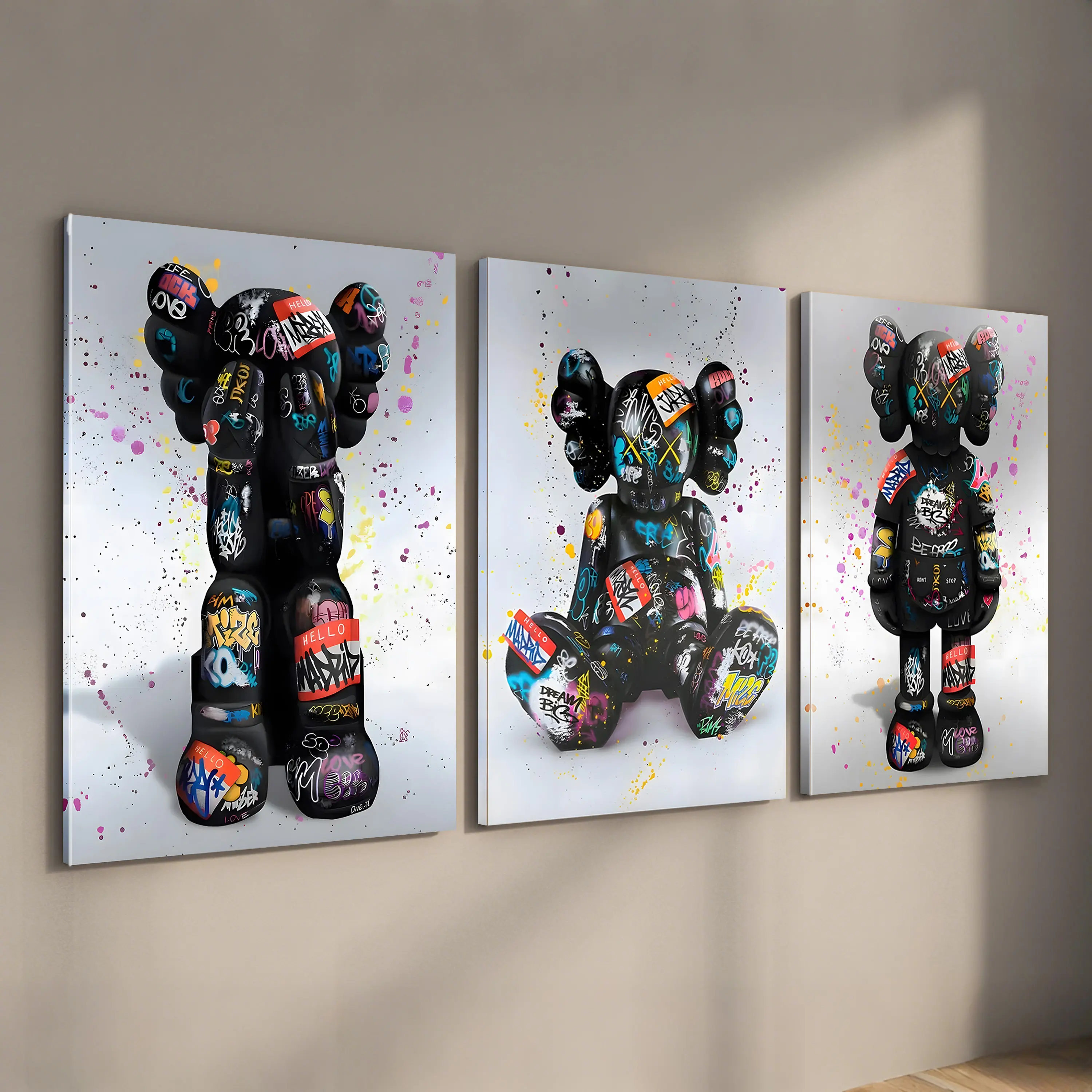 Set of 3 Stylish Graffiti Hypebeast Posters: Printable Bear Bricks Kaw Posters, Perfect Wall Decor Addition  cover art poster. eclectic wall art. Room Decoration .minimalist poster wall decor Frames