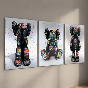 Set of 3 Stylish Graffiti Hypebeast Posters:  Bear Bricks Kaw Posters, Perfect Wall Decor Addition Unframe