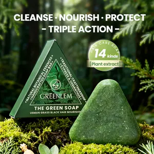 GREENLEM Anti Hair Loss Shampoo Bar 120g - 14 Herbal Extracts Usma Grass Polygonum Multiflorum Tea Tree 2-in-1 Cleansing Nourishing Oil Control for Growth Gentle Hair Care & Thickening Conditioner