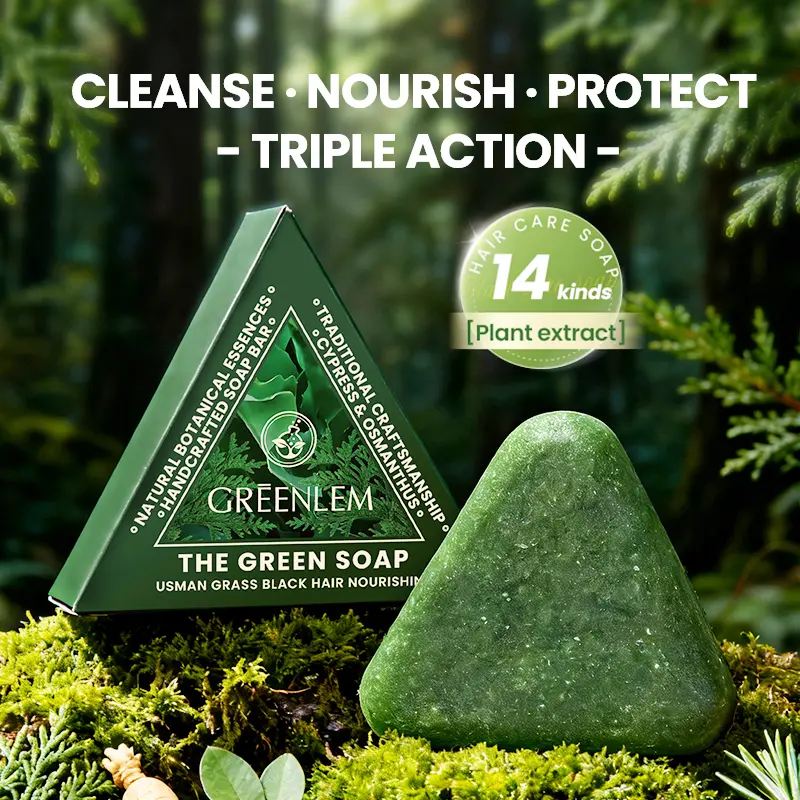 GREENLEM Anti Hair Loss Shampoo Bar 120g - 14 Herbal Extracts Usma Grass Polygonum Multiflorum Tea Tree 2-in-1 Cleansing Nourishing Oil Control for Growth Gentle Hair Care & Thickening Conditioner Haircare Cleanser sohochic