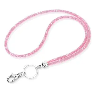 Rhinestone Decorated Lanyard, 1 Count Shinny ID Badge Holder Lanyard with Keychain, Identification Badges & Supplies for Teacher Nurse Office