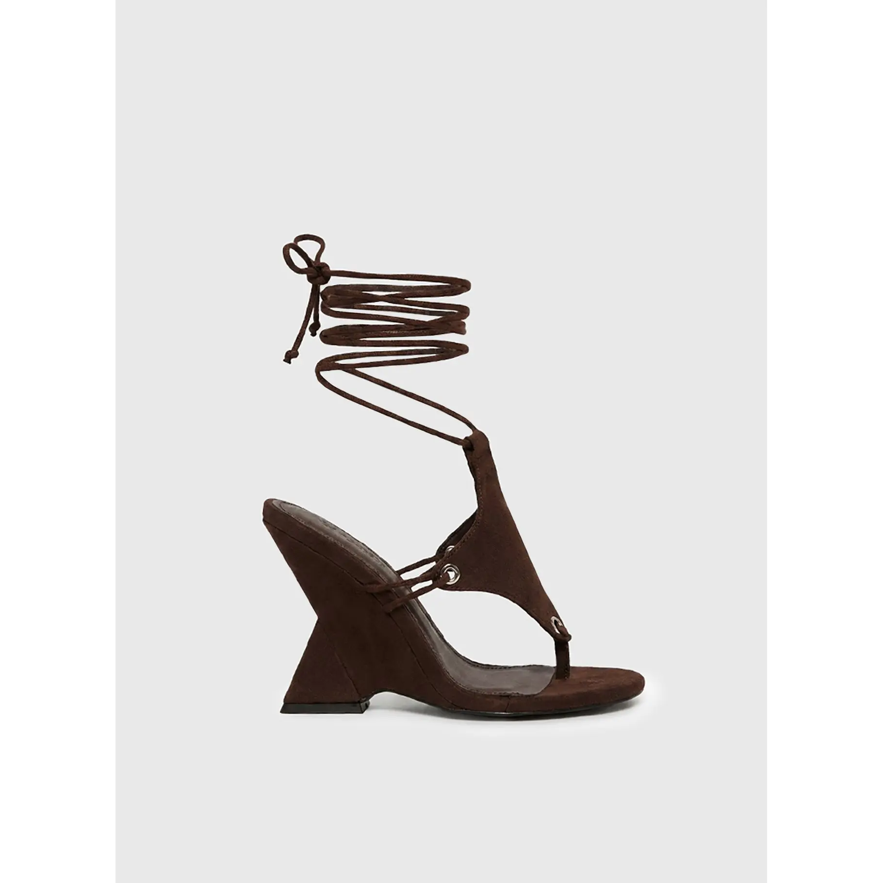 Diamond Court Lace Up Faux Suede Heels Brown