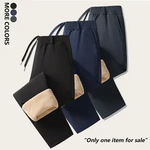 Men's Heavyweight Thick Warm Pants, Fashion Solid Color Casual Business Straight-Leg Trousers, Wool Blend Lining, Fleece Lined with Elastic Waist, Ideal for Fall Winter Commute & Outdoor Activities