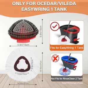 Microfiber Spin Mop Heads Refills & Scrub Brush for  Easywring Spin Mop 1 Tank System Scrub Replacement Deep Cleaning Pack