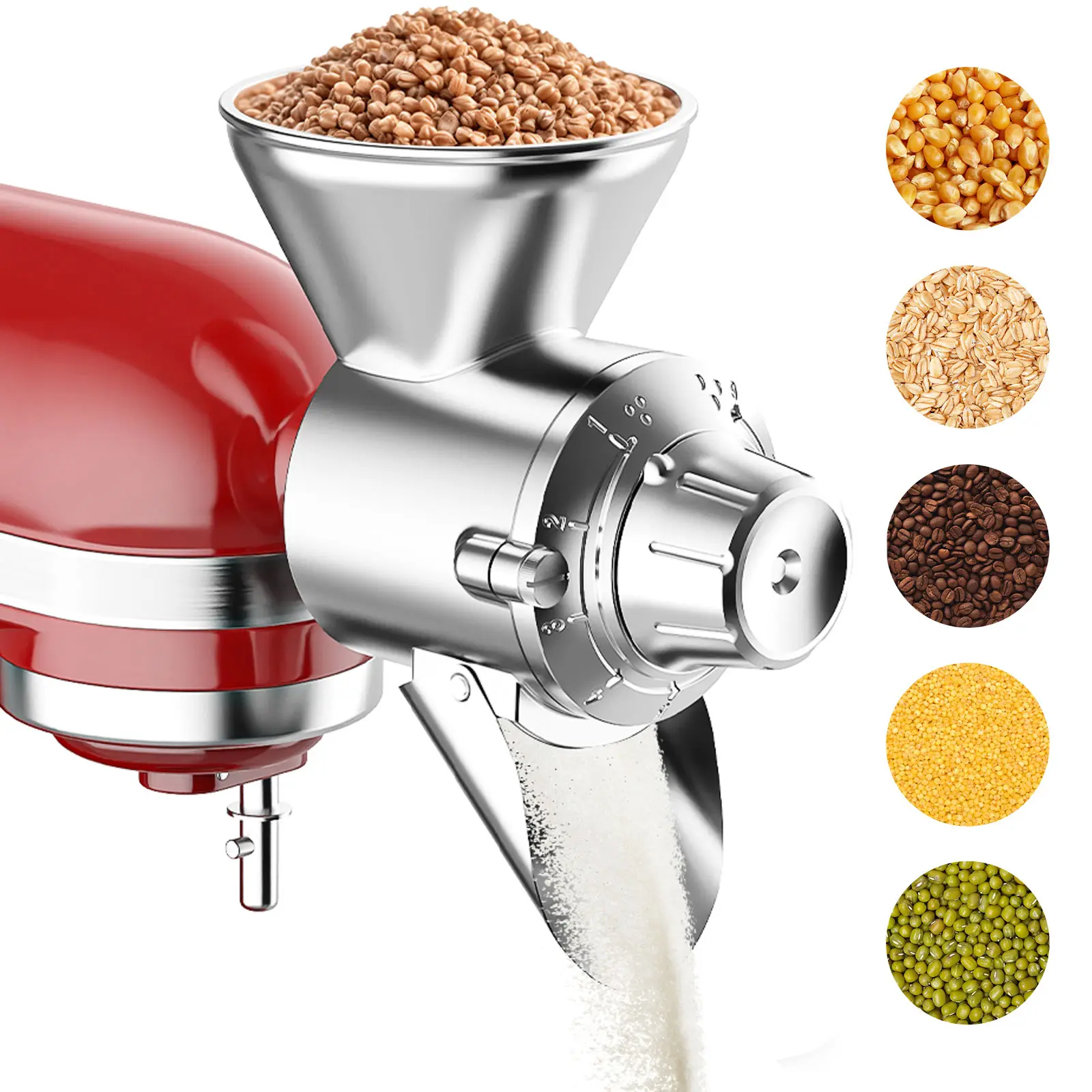 GVODE All Metal Aluminum Alloy Grain Mill Attachment for KitchenAid Mixers - 9-Speed Gear Flour Grinder, Multi-Grain Compatibility, Adjustable Grind Settings, Heavy Duty, Avoid Using a Dishwasher