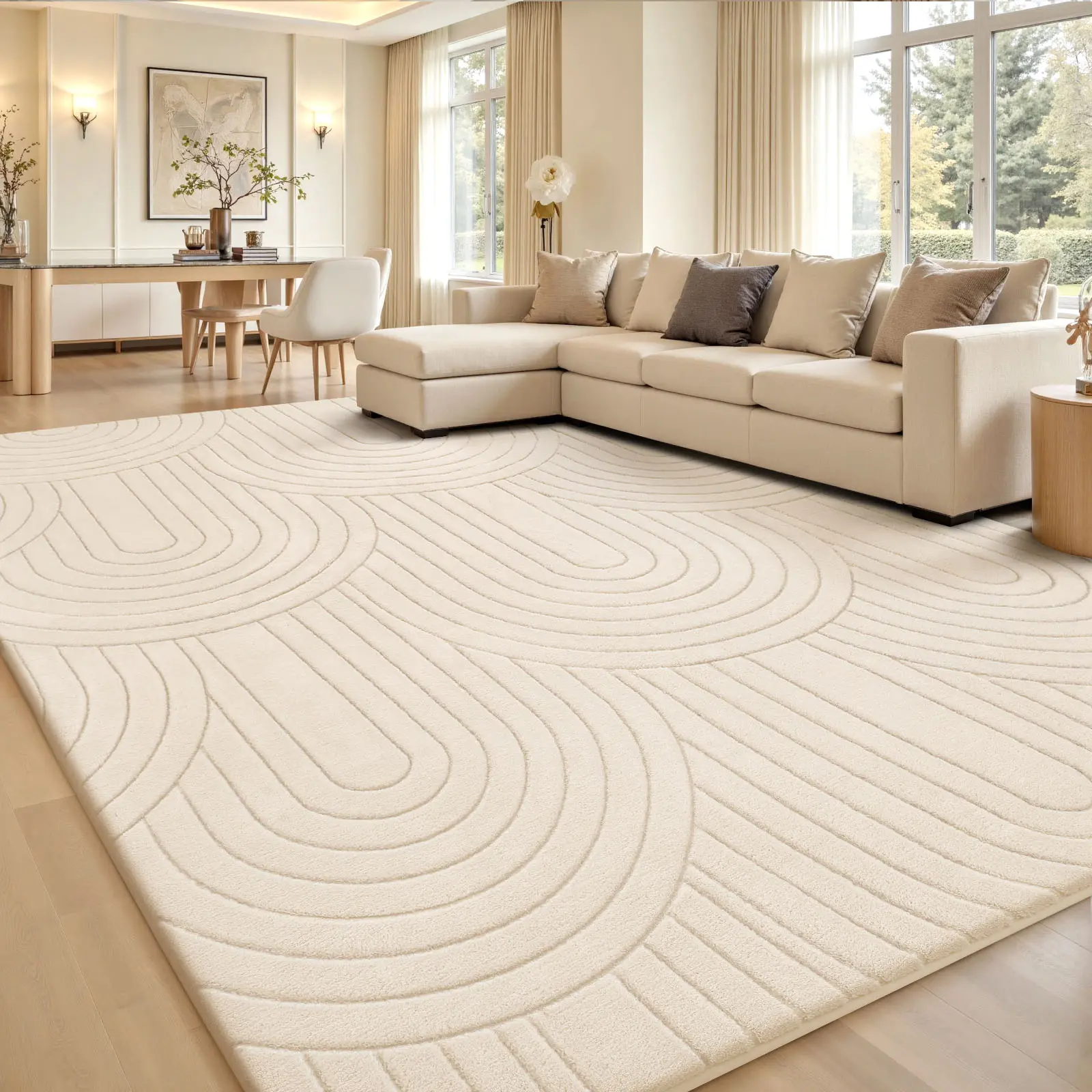 FAMVAL Soft Plush Area Rug, Modern Geometric Tree Ring Carpet for Bedroom, Nursery Kids Room Decor, Rugs