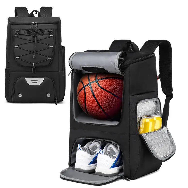 Unisex Nylon Water-Resistant Basketball Backpack for Adults - Adjustable Shoulder Strap, Ball-Safe Pocket, Separate Shoe Compartment, Mesh Design, Reflective Logo, Variegated Athletic Bag for Gym, Christmas, Thanksgiving, Birthdays