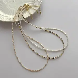 Minar Statement 2mm Multicolor Round Natural Shell Chokers Necklaces for Women Strand Beaded Necklace Wholesale Beach Jewelry