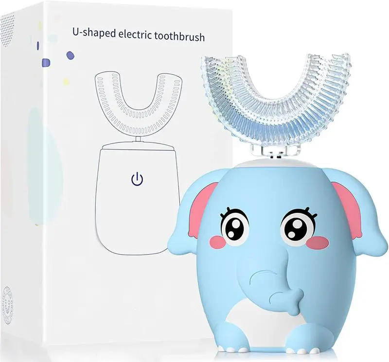 Children's Electric Toothbrush U-shaped Sonic Automatic Toothbrush, Six Cleaning Modes, Cartoon Elephant Design, Suitable for the Whole Mouth, Baby Toothbrush